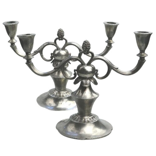 A superior pair of Art Deco Scandinavian pewter Just Andersen Candelabras C.1930