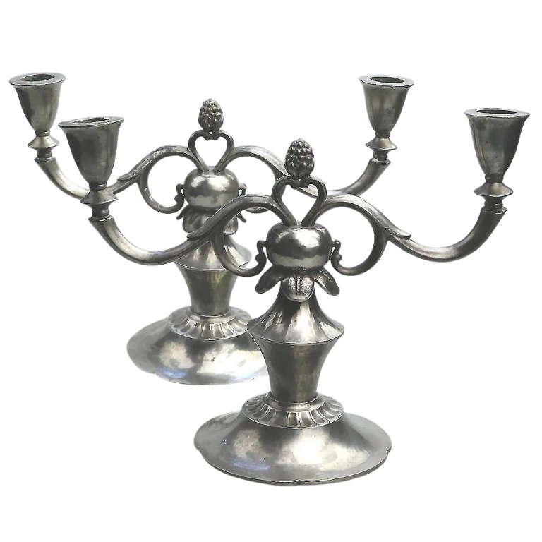A superior pair of Art Deco Scandinavian pewter Just Andersen Candelabras C.1930