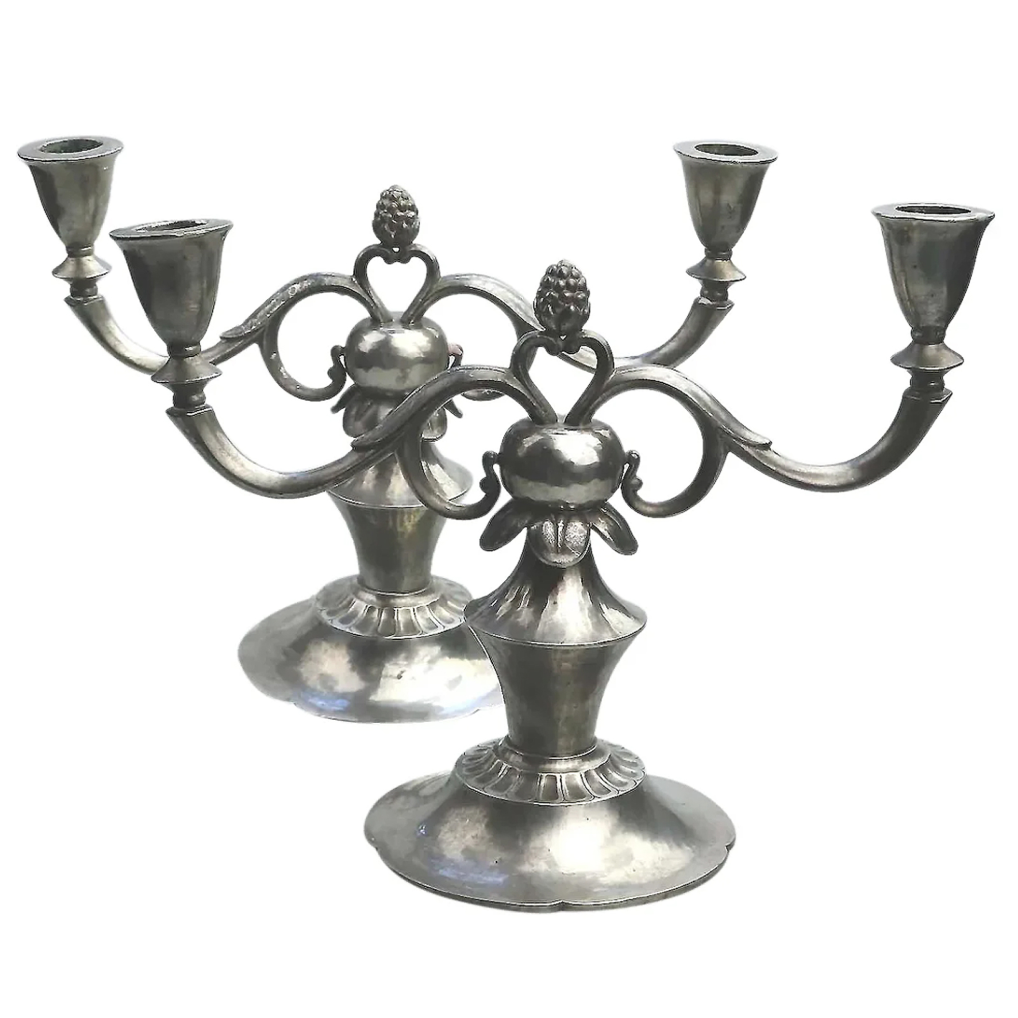A superior pair of Art Deco Scandinavian pewter Just Andersen Candelabras C.1930