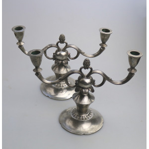 A superior pair of Art Deco Scandinavian pewter Just Andersen Candelabras C.1930