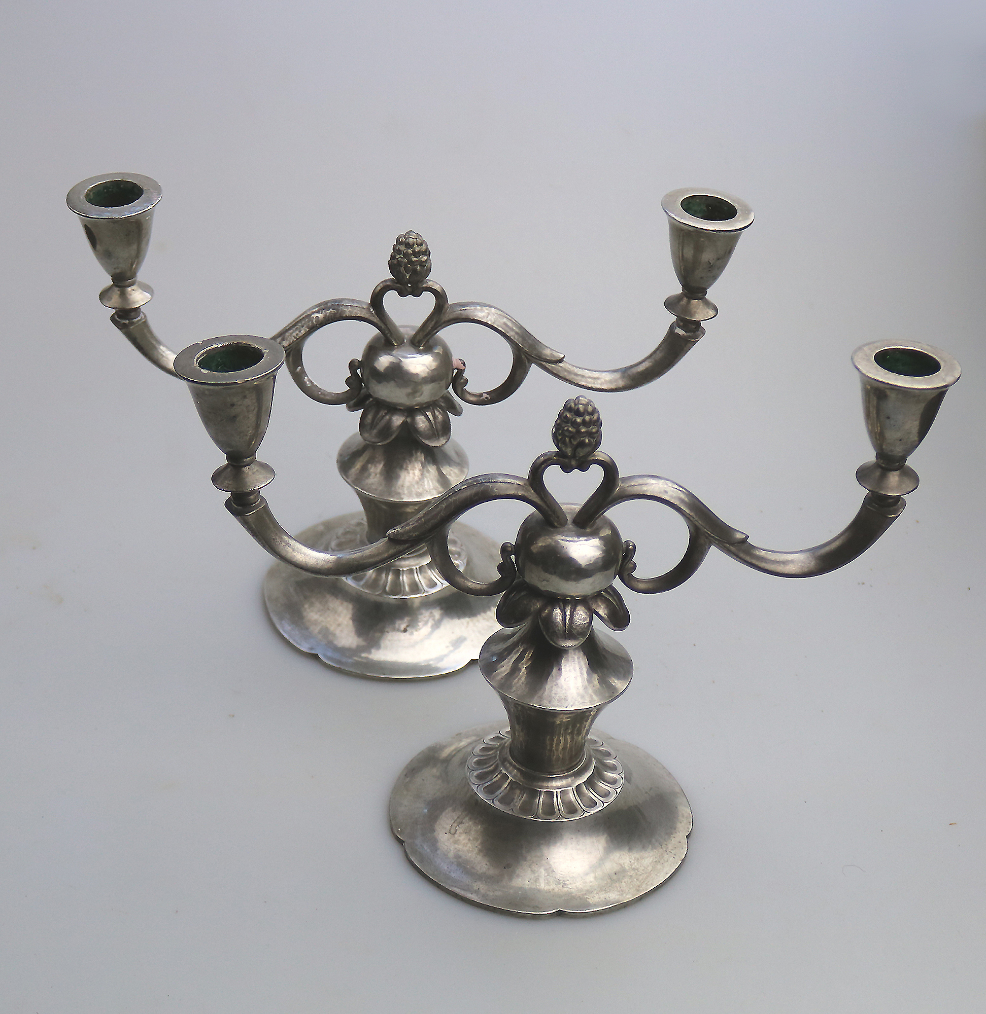A superior pair of Art Deco Scandinavian pewter Just Andersen Candelabras C.1930