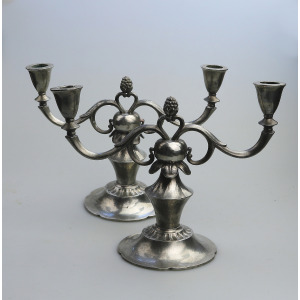 A superior pair of Art Deco Scandinavian pewter Just Andersen Candelabras C.1930