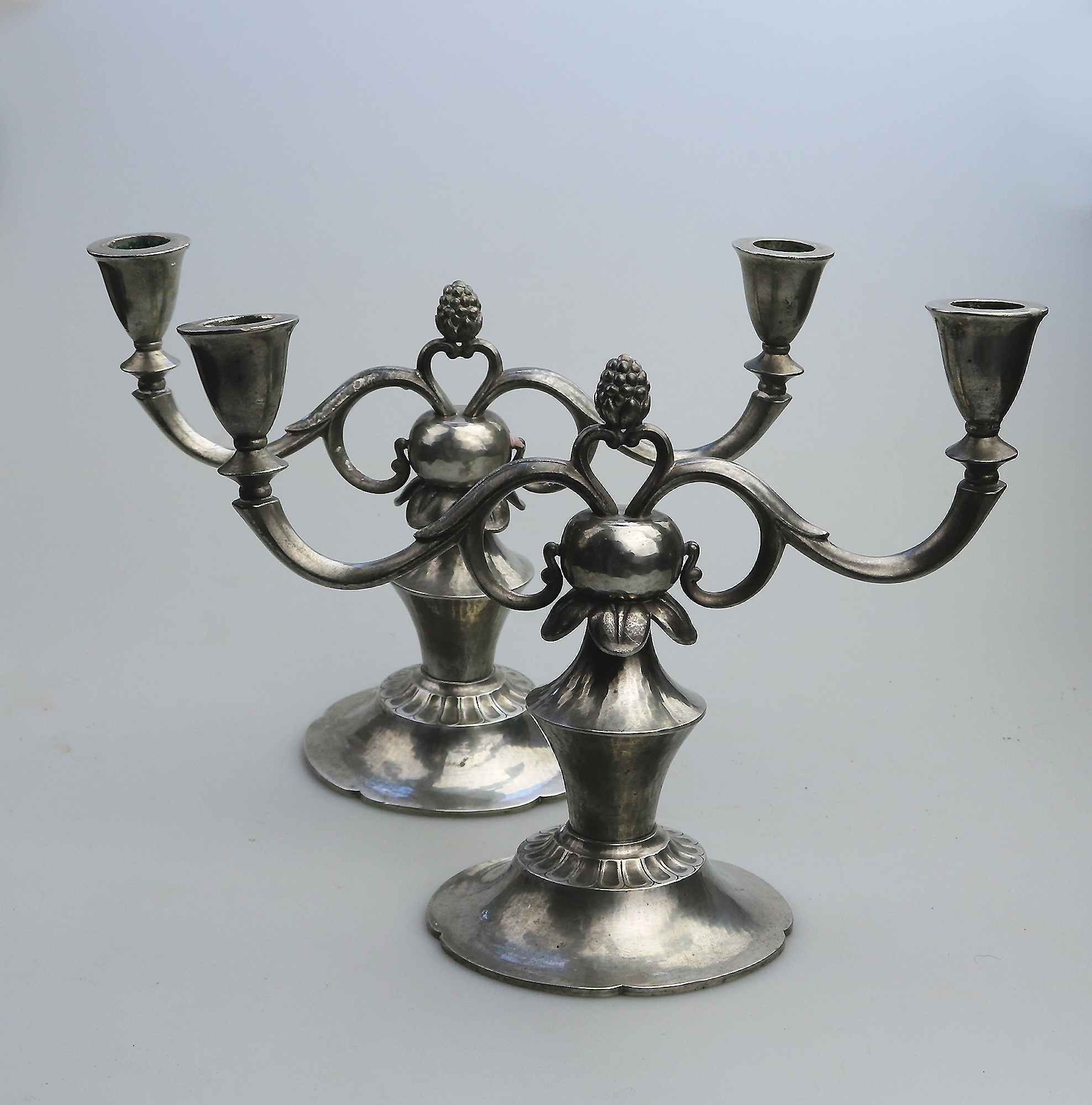 A superior pair of Art Deco Scandinavian pewter Just Andersen Candelabras C.1930