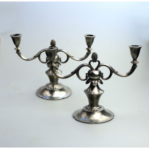 A superior pair of Art Deco Scandinavian pewter Just Andersen Candelabras C.1930