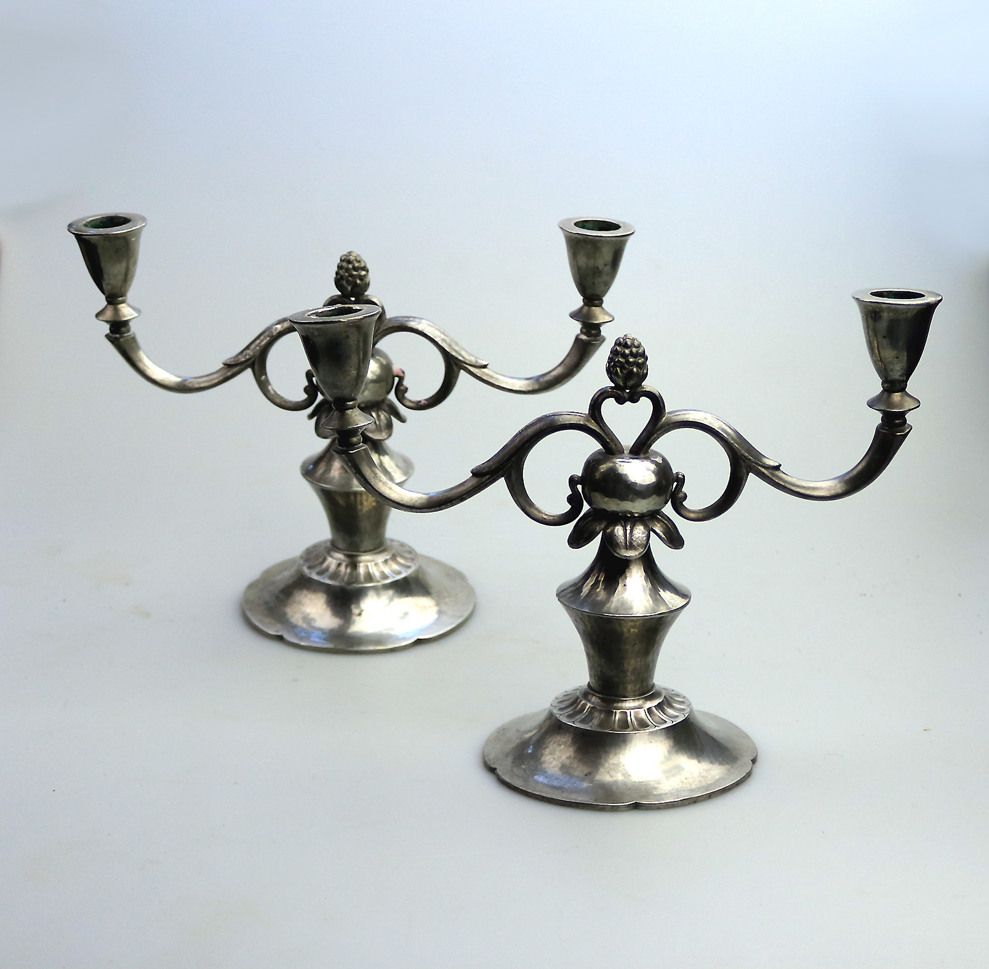 A superior pair of Art Deco Scandinavian pewter Just Andersen Candelabras C.1930