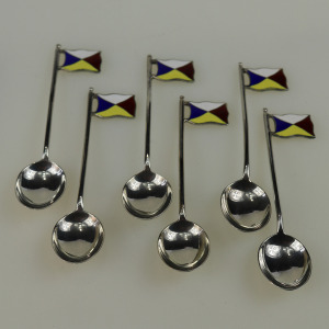 Set rare novelty silver & enamel coffee spoons Ocean Liner Maritime flags C.1928