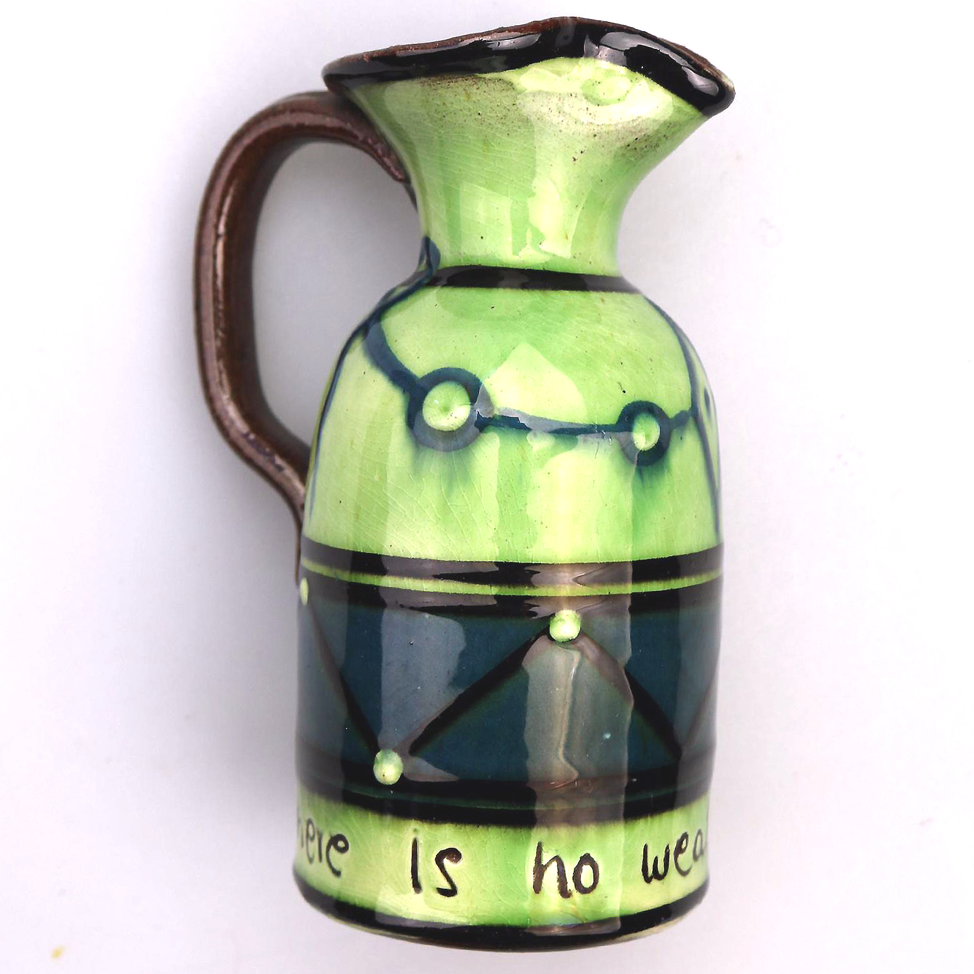 An unusual arts & crafts Art Pottery Torquay Devon Motto Creamer Jug C.1900