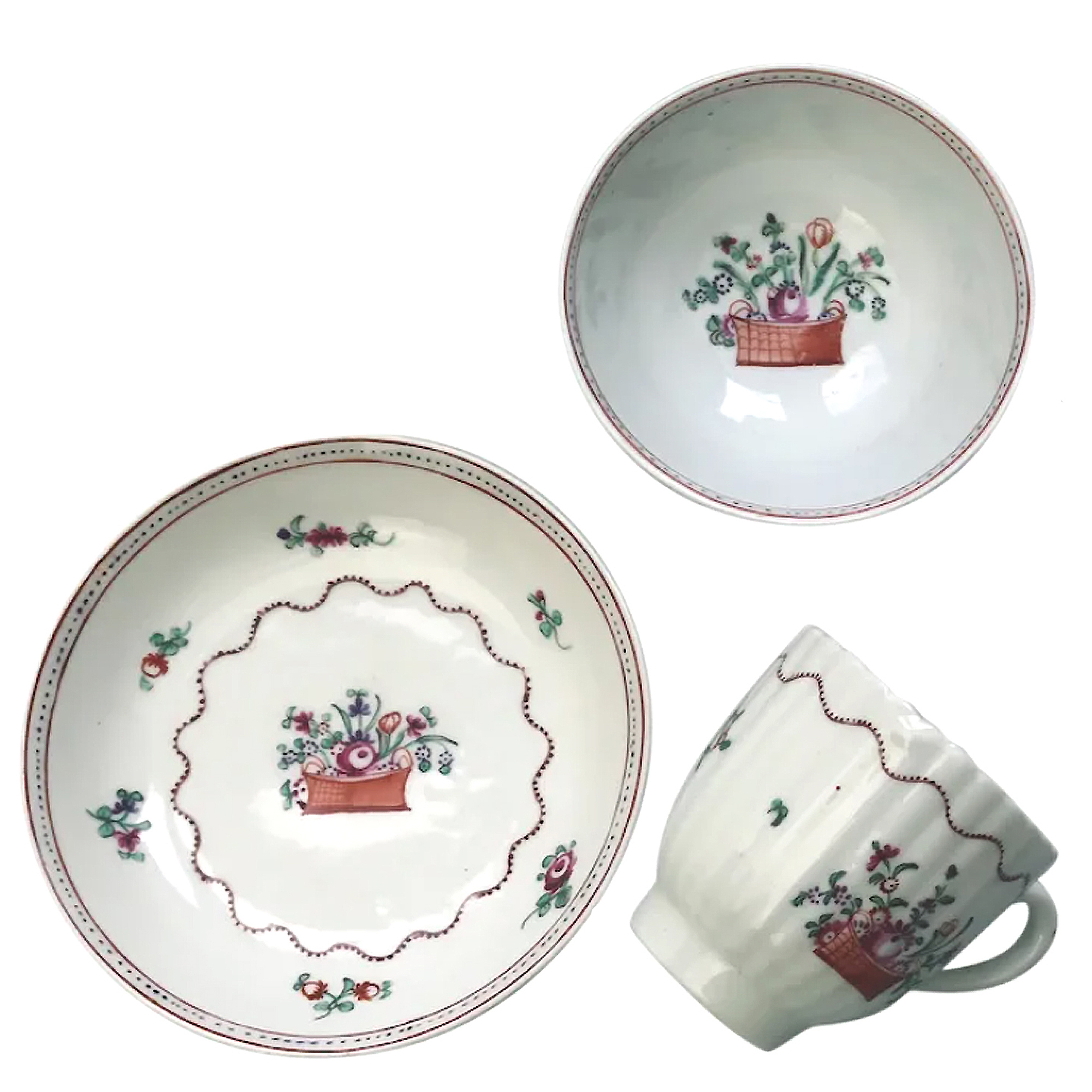 Good antique Georgian New Hall 171 porcelain Saucer Tea Bowl & Coffee Can C.1795