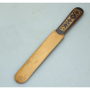 An antique Victorian Treen inlaid wood Tunbridge Ware Paper Splitter C.19thC