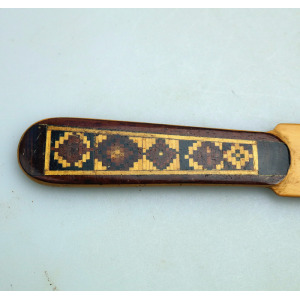 An antique Victorian Treen inlaid wood Tunbridge Ware Paper Splitter C.19thC