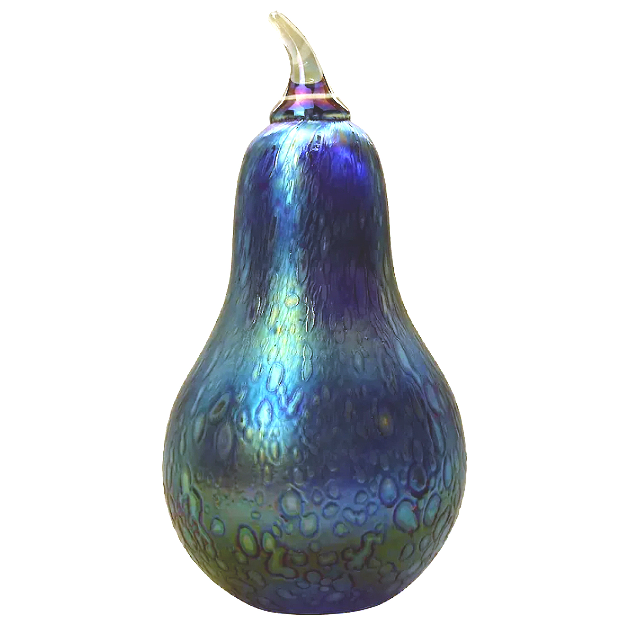 A large vintage novelty over-sized 16 cm Pear iridescent glass Sculpture C.20thC
