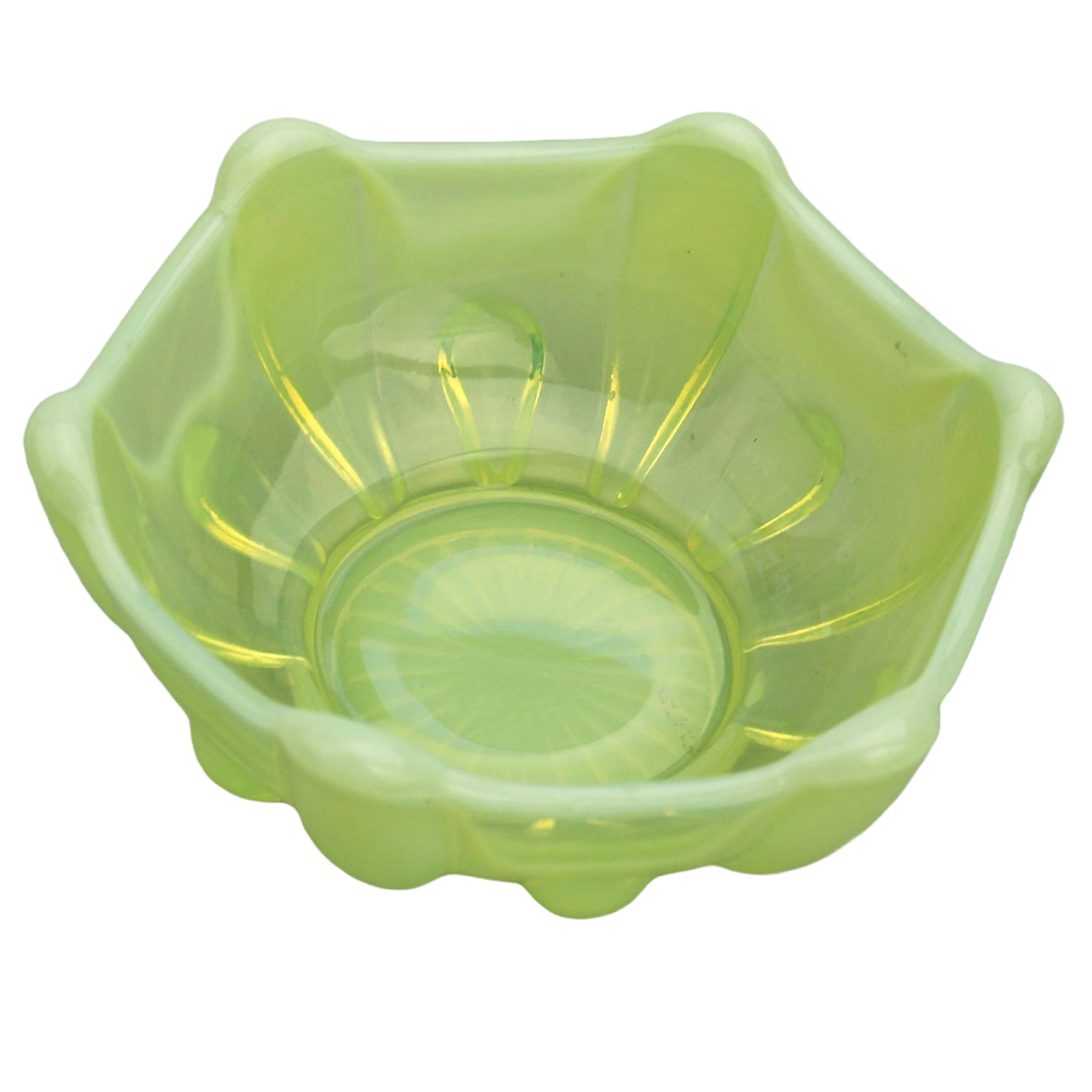 An antique Uranium Pearline Vaseline pressed Art Glass Dish C.19th/ early 20thC