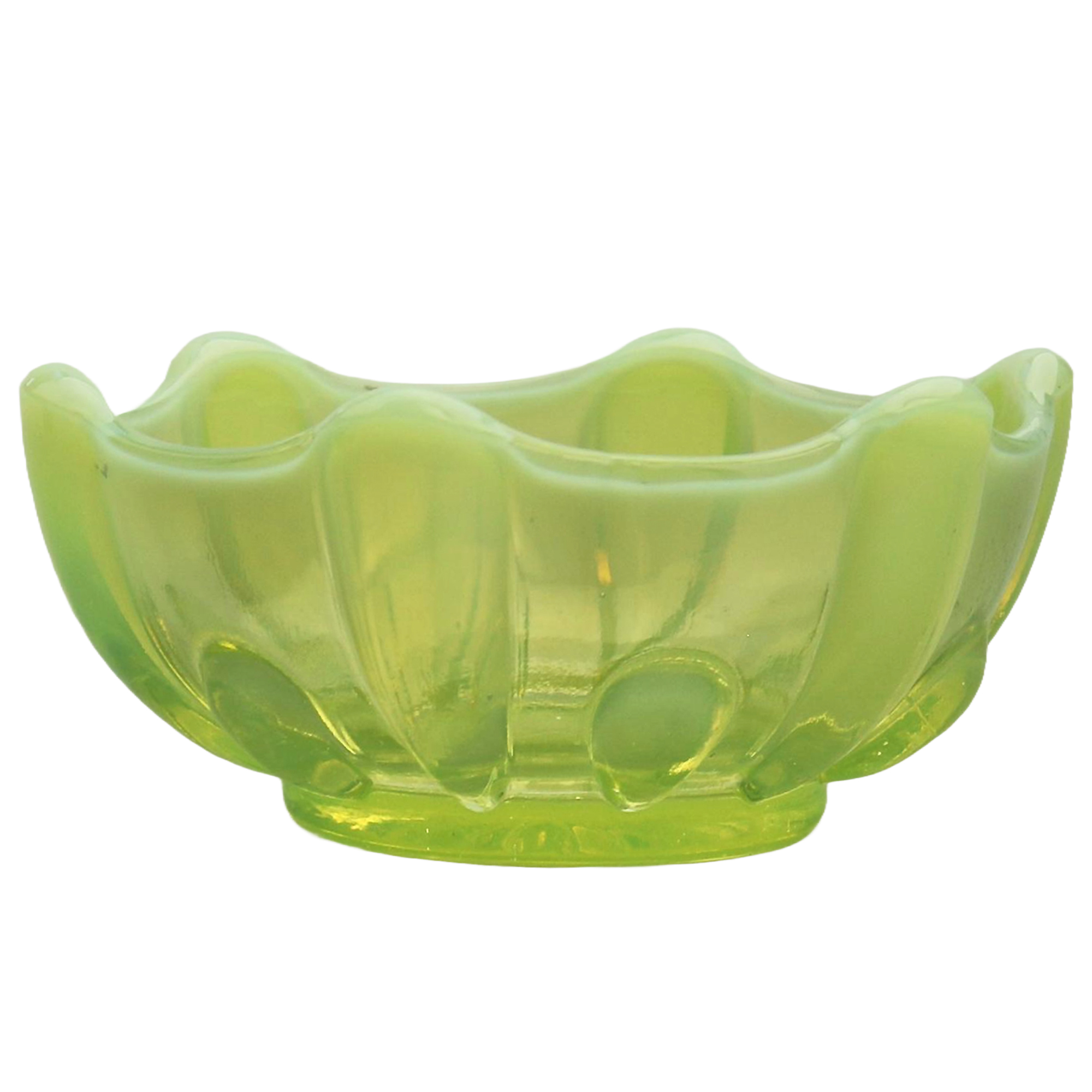 An antique Uranium Pearline Vaseline pressed Art Glass Dish C.19th/ early 20thC
