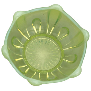An antique Uranium Pearline Vaseline pressed Art Glass Dish C.19th/ early 20thC