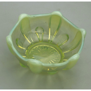 An antique Uranium Pearline Vaseline pressed Art Glass Dish C.19th/ early 20thC