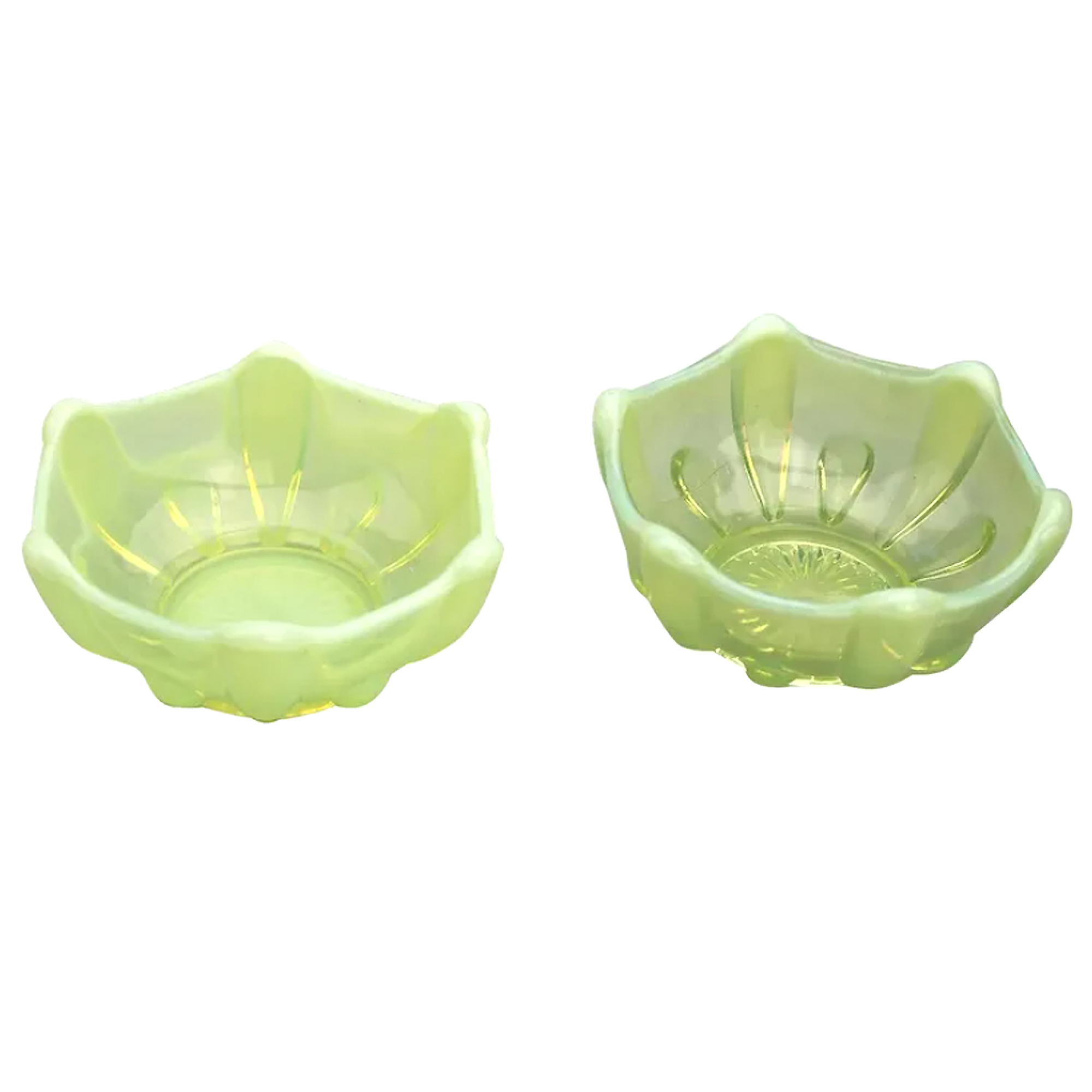 An antique Uranium Pearline Vaseline pressed Art Glass Dish C.19th/ early 20thC
