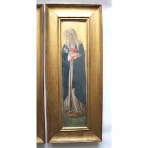 A wonderful & highly unusual pair antique gouache paintings of Saints C.19thC
