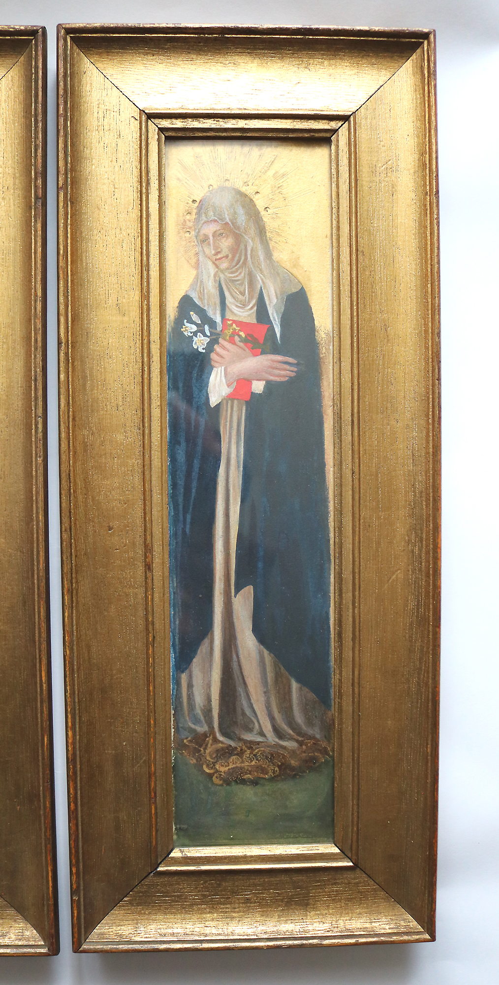 A wonderful & highly unusual pair antique gouache paintings of Saints C.19thC