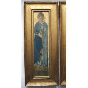 A wonderful & highly unusual pair antique gouache paintings of Saints C.19thC