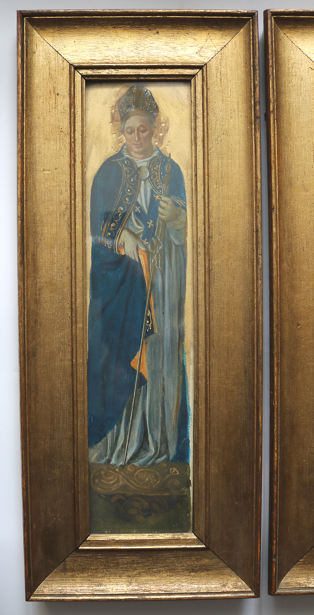 A wonderful & highly unusual pair antique gouache paintings of Saints C.19thC