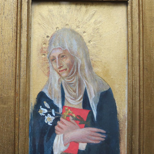 A wonderful & highly unusual pair antique gouache paintings of Saints C.19thC