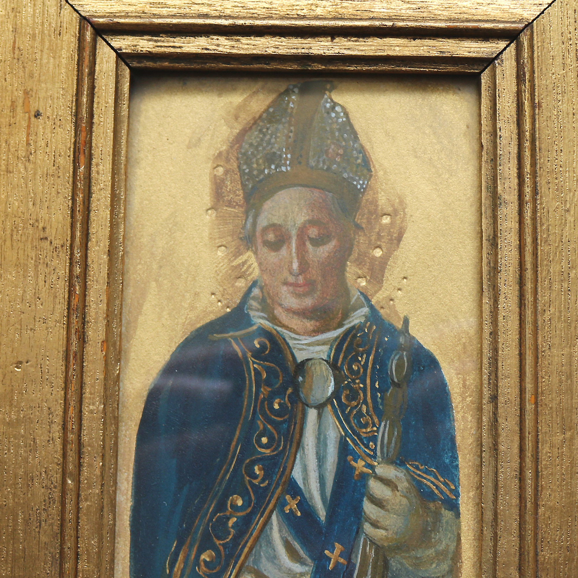 A wonderful & highly unusual pair antique gouache paintings of Saints C.19thC