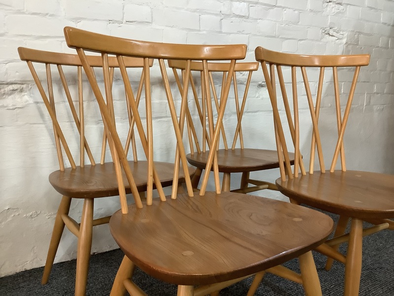 Set Of Four Ercol Windsor 376 Lattice Back Dining Chairs.