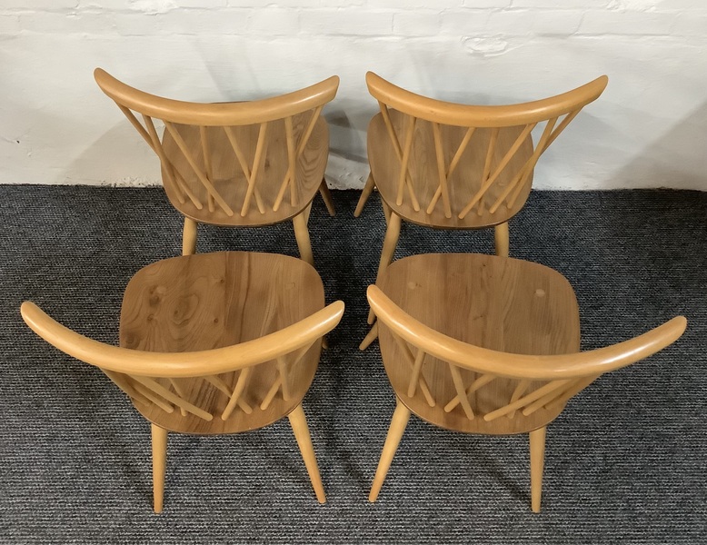 Set Of Four Ercol Windsor 376 Lattice Back Dining Chairs.