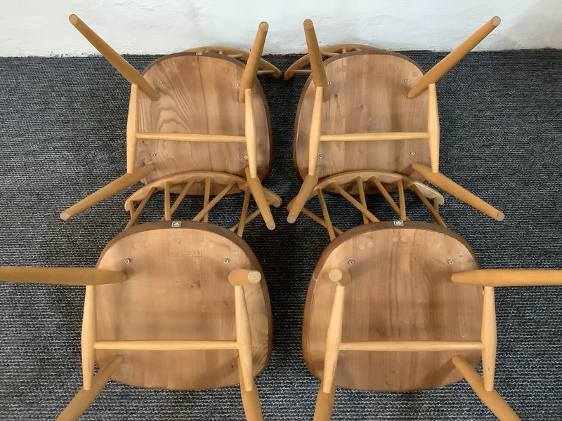 Set Of Four Ercol Windsor 376 Lattice Back Dining Chairs.