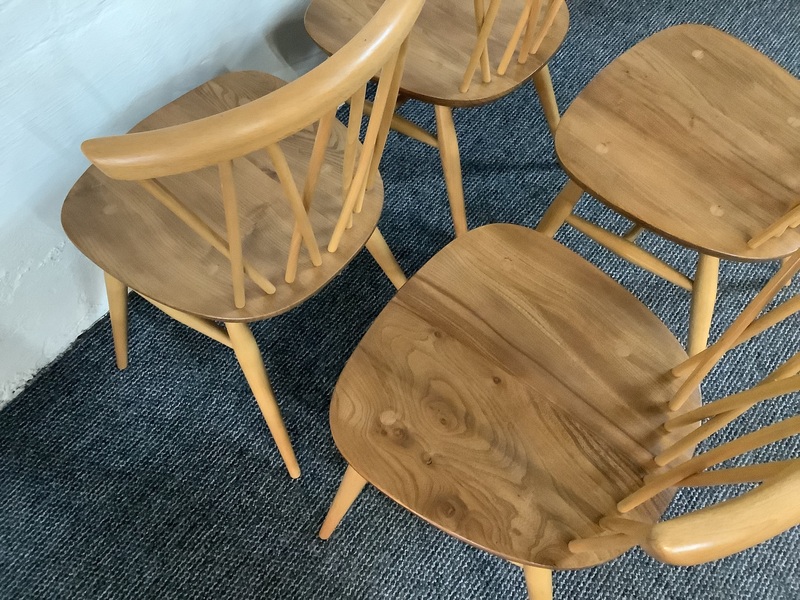 Set Of Four Ercol Windsor 376 Lattice Back Dining Chairs.