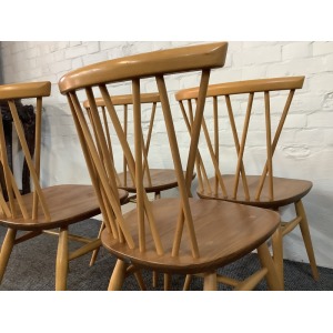 Set Of Four Ercol Windsor 376 Lattice Back Dining Chairs.