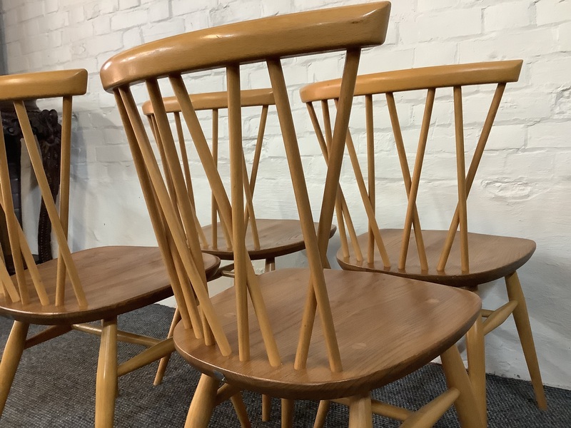 Set Of Four Ercol Windsor 376 Lattice Back Dining Chairs.