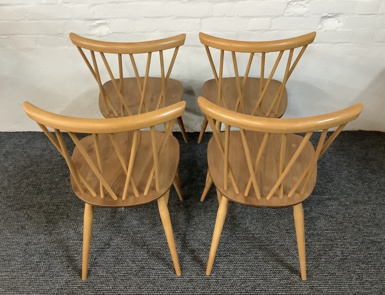 Set Of Four Ercol Windsor 376 Lattice Back Dining Chairs.