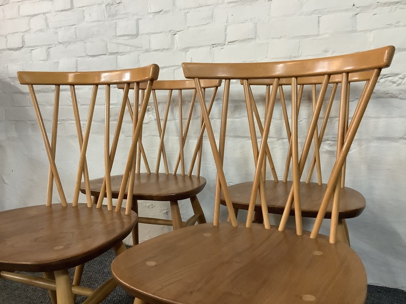 Set Of Four Ercol Windsor 376 Lattice Back Dining Chairs.
