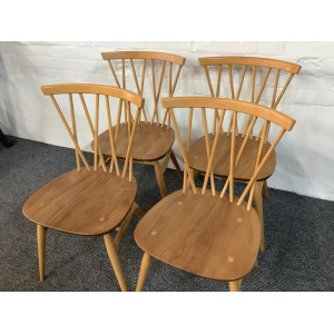 Set Of Four Ercol Windsor 376 Lattice Back Dining Chairs.