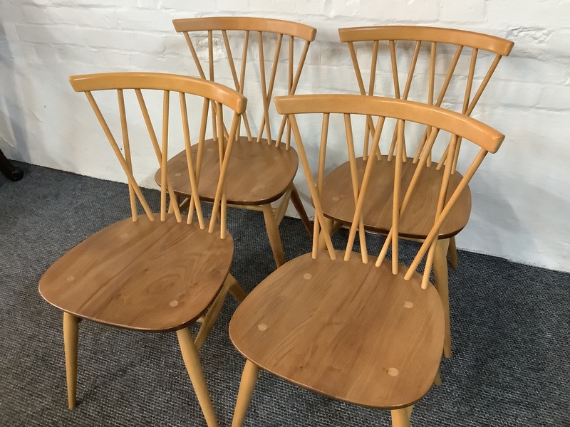 Set Of Four Ercol Windsor 376 Lattice Back Dining Chairs.