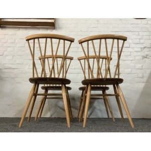 Set Of Four Ercol Windsor 376 Lattice Back Dining Chairs.
