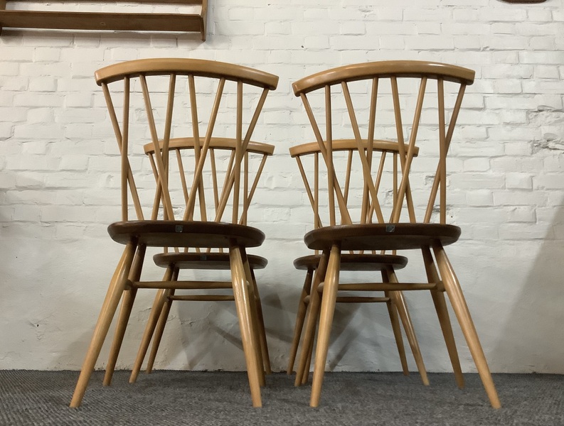 Set Of Four Ercol Windsor 376 Lattice Back Dining Chairs.