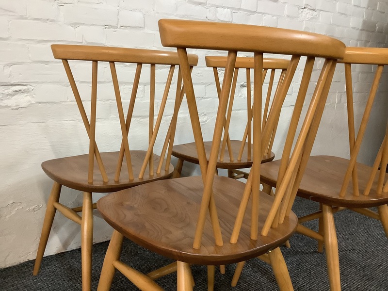 Set Of Four Ercol Windsor 376 Lattice Back Dining Chairs.