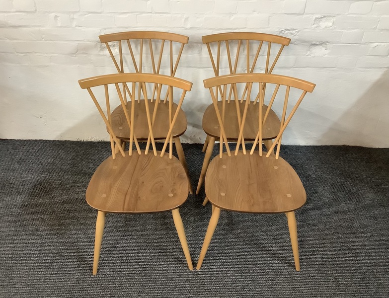 Set Of Four Ercol Windsor 376 Lattice Back Dining Chairs.