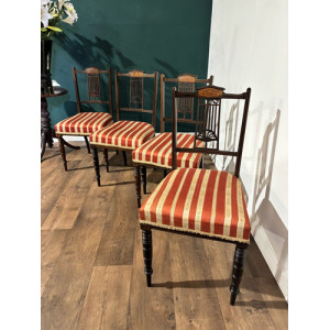 Set Of Four Victorian Inlaid Mahogany Dining Chairs
