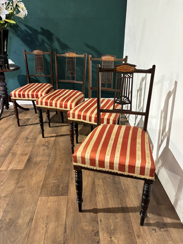 Set Of Four Victorian Inlaid Mahogany Dining Chairs