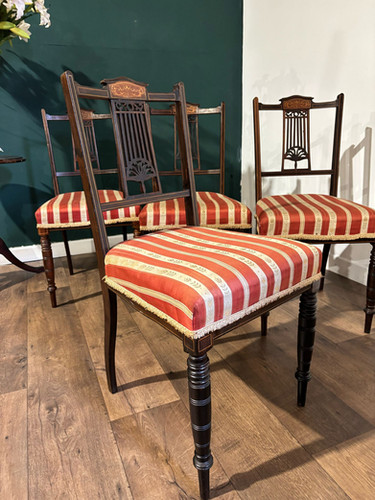Set Of Four Victorian Inlaid Mahogany Dining Chairs