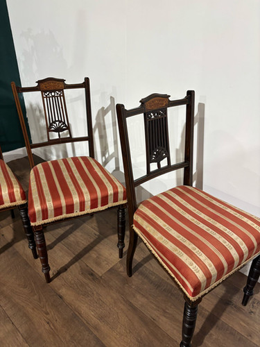 Set Of Four Victorian Inlaid Mahogany Dining Chairs