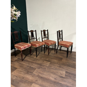 Set Of Four Victorian Inlaid Mahogany Dining Chairs