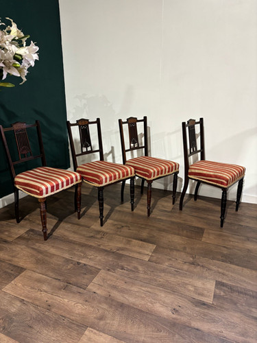 Set Of Four Victorian Inlaid Mahogany Dining Chairs