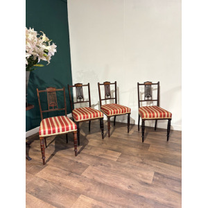 Set Of Four Victorian Inlaid Mahogany Dining Chairs