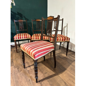 Set Of Four Victorian Inlaid Mahogany Dining Chairs