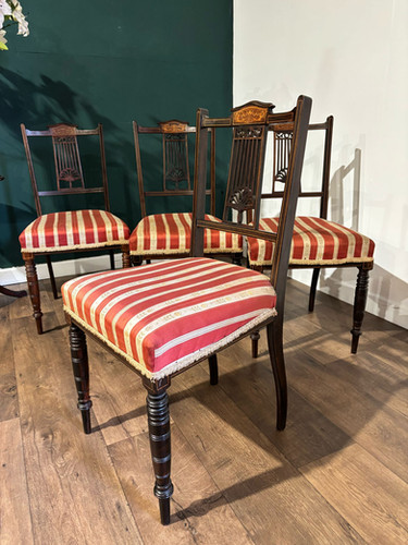 Set Of Four Victorian Inlaid Mahogany Dining Chairs