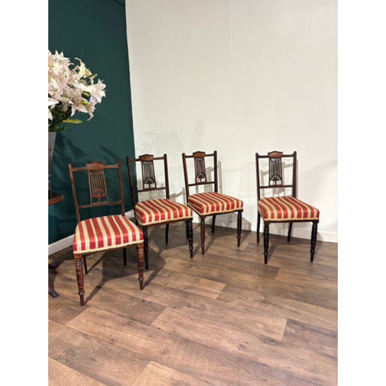 Set Of Four Victorian Inlaid Mahogany Dining Chairs